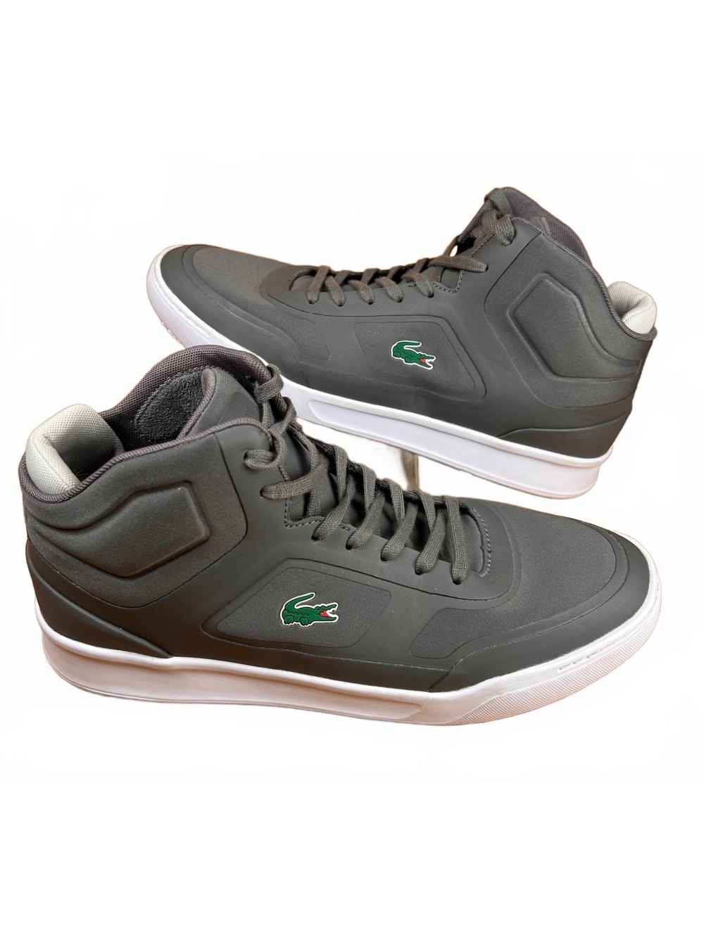 Lacoste Men's High-Top Sneakers in Gray with Green Crocodile Logo Size 11